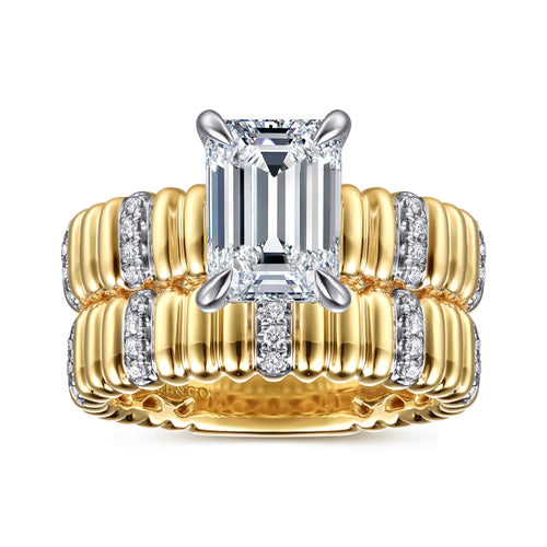 Gabriel & Co. Danette Two-Tone 14K Yellow & White Gold Ribbed Diamond Engagement Ring At Ben Garelick Ring Set