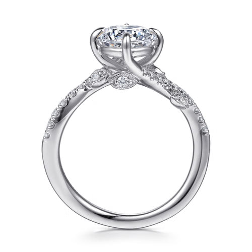 Gabriel & Co. Darcie Floral Nouveau leaf bypass engagement ring in 14K white gold with 0.25 ct of diamonds at Ben Garelick Jewelers Front