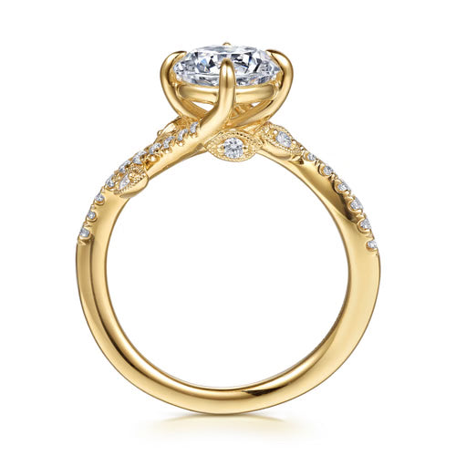 Gabriel & Co. Darcie Floral Nouveau leaf bypass engagement ring in 14K yellow gold with 0.25 ct of diamonds at Ben Garelick Jewelers Front