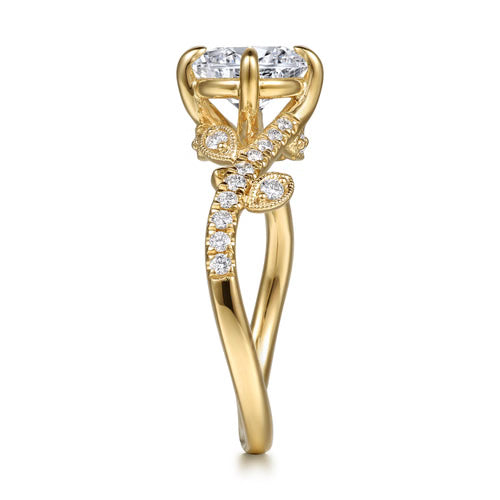 Gabriel & Co. Darcie Yellow Gold Floral Nouveau leaf bypass engagement ring in 14K white gold with 0.25 ct of diamonds at Ben Garelick Jewelers 