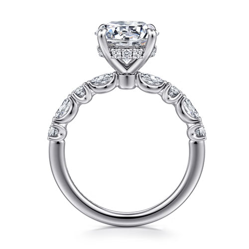 Gabriel & Co. Juliet 14K white gold engagement ring with marquise and round diamond band and hidden halo, 0.50 ctw, at Ben Garelick Jewelers Front