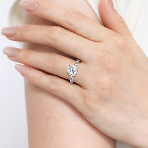 Gabriel & Co. Juliet 14K white gold engagement ring with marquise and round diamond band and hidden halo, 0.50 ctw, at Ben Garelick Jewelers On Hand