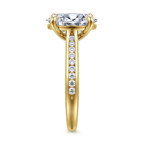 Gabriel & Co. Olya 14K yellow gold oval cathedral engagement ring with 0.25 ct channel-set diamonds at Ben Garelick Jewelers Right