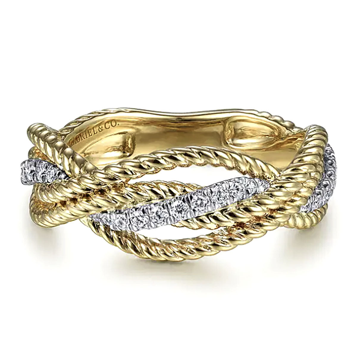 Gabriel & Co. Two-Tone Gold Hampton Twisted Rope Diamond Intersecting ...