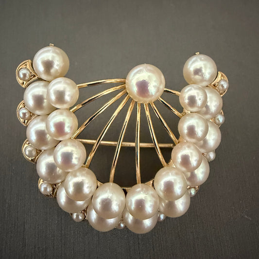 Ben Garelick Estate 14K Yellow Gold Cultured Pearl Brooch
