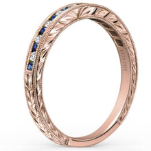Load image into Gallery viewer, Kirk Kara Rose Gold &quot;Stella&quot; Blue Sapphire Diamond Wedding Band  Angled Side View
