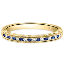 Load image into Gallery viewer, Kirk Kara Yellow Gold &quot;Stella&quot; Blue Sapphire Diamond Wedding Band Front View
