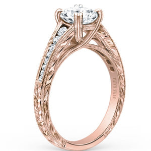 Kirk Kara Rose Gold "Stella" Graduating Diamond Engagement Ring Angled Side View