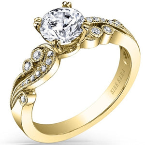 Kirk Kara Yellow Gold "Angelique" Vintage Diamond Engagement Ring Angled Side View