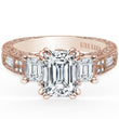 Load image into Gallery viewer, Kirk Kara Rose Gold &quot;Charlotte&quot; Emerald Cut Three Stone Diamond Engagement Ring Front View
