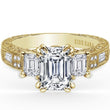 Load image into Gallery viewer, Kirk Kara Yellow Gold &quot;Charlotte&quot; Emerald Cut Three Stone Diamond Engagement Ring Front View
