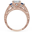 Load image into Gallery viewer, Kirk Kara Rose Gold &quot;Charlotte&quot; Blue Sapphire Diamond Three Stone Engagement Ring  Side View
