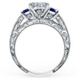 Load image into Gallery viewer, Kirk Kara White Gold &quot;Charlotte&quot; Blue Sapphire Diamond Three Stone Engagement Ring Side View
