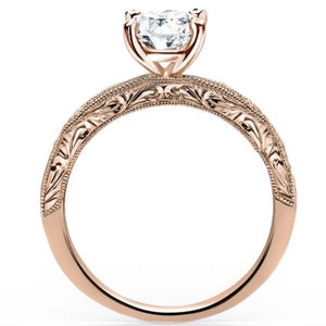 Kirk Kara Rose Gold "Charlotte" Blue Sapphire Diamond Engagement Ring Side View