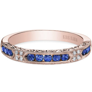 Kirk Kara Rose Gold "Charlotte" Blue Sapphire Diamond Wedding Band Front View