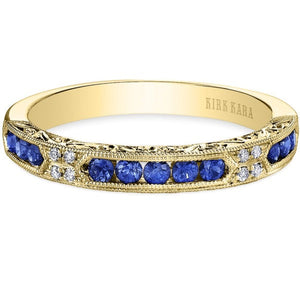 Kirk Kara Yellow Gold "Charlotte" Blue Sapphire Diamond Wedding Band Front View