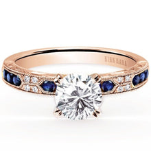 Load image into Gallery viewer, Kirk Kara Rose Gold &quot;Charlotte&quot; Blue Sapphire Diamond Engagement Ring Front View
