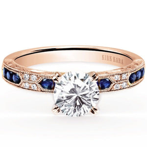 Kirk Kara Rose Gold "Charlotte" Blue Sapphire Diamond Engagement Ring Front View