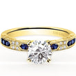 Load image into Gallery viewer, Kirk Kara Yellow Gold &quot;Charlotte&quot; Blue Sapphire Diamond Engagement Ring Front View

