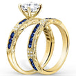 Load image into Gallery viewer, Kirk Kara Yellow Gold &quot;Charlotte&quot; Blue Sapphire Diamond Engagement Ring Set Angled Side View
