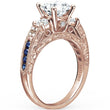 Load image into Gallery viewer, Kirk Kara Rose Gold &quot;Charlotte&quot; Three Stone Blue Sapphire Diamond Engagement Ring Angled Side View
