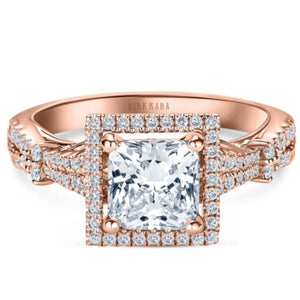 Kirk Kara Rose Gold Pirouetta Large Princess Cut Halo Diamond Engagement Ring Front View