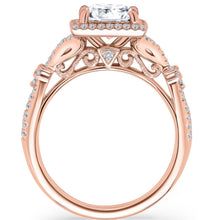 Load image into Gallery viewer, Kirk Kara Rose Gold Pirouetta Large Princess Cut Halo Diamond Engagement Ring Side View
