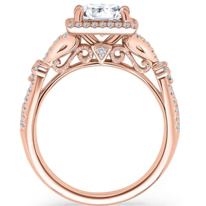 Kirk Kara Rose Gold Pirouetta Large Princess Cut Halo Diamond Engagement Ring Side View
