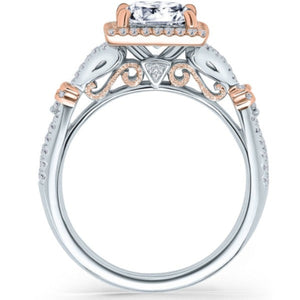 Kirk Kara White & Rose Gold Pirouetta Large Princess Cut Halo Diamond Engagement Ring Side View