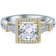 Load image into Gallery viewer, Kirk Kara White &amp; Yellow Gold Pirouetta Large Princess Cut Halo Diamond Engagement Ring Front View
