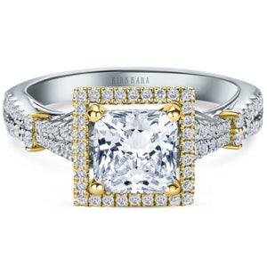 Kirk Kara White & Yellow Gold Pirouetta Large Princess Cut Halo Diamond Engagement Ring Front View