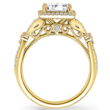 Load image into Gallery viewer, Kirk Kara Yellow Gold Pirouetta Large Princess Cut Halo Diamond Engagement Ring  Side View
