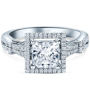 Kirk Kara White Gold Pirouetta Large Princess Cut Halo Diamond Engagement Ring Front View