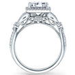 Load image into Gallery viewer, Kirk Kara White Gold Pirouetta Large Princess Cut Halo Diamond Engagement Ring Side View 
