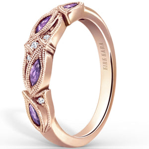 Kirk Kara Rose Gold "Dahlia" Purple Amethyst Marquise Leaf Shaped Wedding Band  Angled Side View