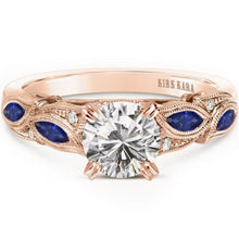 Load image into Gallery viewer, Kirk Kara Rose Gold &quot;Dahlia&quot; Marquise Cut Blue Sapphire Diamond Engagement Ring Front View
