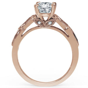 Kirk Kara Rose Gold "Dahlia" Marquise Cut Blue Sapphire Diamond Engagement Ring Side View