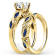 Load image into Gallery viewer, Kirk Kara Yellow Gold &quot;Dahlia&quot; Blue Sapphire Marquise Leaf Shaped Designed Engagement Ring Set Angled Side View 
