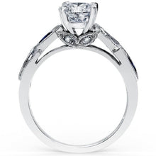 Load image into Gallery viewer, Kirk Kara White Gold &quot;Dahlia&quot; Marquise Cut Blue Sapphire Diamond Engagement Ring Side View 
