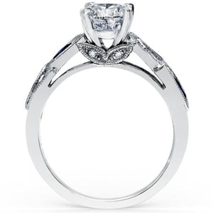 Kirk Kara White Gold "Dahlia" Marquise Cut Blue Sapphire Diamond Engagement Ring Side View 