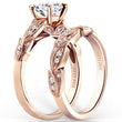 Load image into Gallery viewer, Kirk Kara Rose Gold &quot;Dahlia&quot; Leaf Diamond Engagement Ring Set Angled Side View
