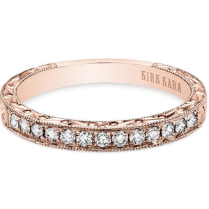 Kirk Kara "Stella" Diamond Wedding Band with Wheat Engravings and Milgrain Edging