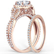 Load image into Gallery viewer, Kirk Kara Rose Gold &quot;Mini-Pirouetta&quot; Halo Diamond Engagement Ring Set Angled Side View
