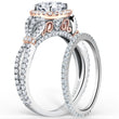 Load image into Gallery viewer, Kirk Kara White &amp; Rose Gold &quot;Mini-Pirouetta&quot; Halo Diamond Engagement Ring Set Angled Side View

