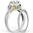 Load image into Gallery viewer, Kirk Kara White &amp; Yellow Gold &quot;Mini-Pirouetta&quot; Halo Diamond Engagement Ring Set Angled Side View
