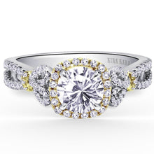 Load image into Gallery viewer, Kirk Kara White &amp; Yellow Gold &quot;Mini-Pirouetta&quot; Halo Diamond Engagement Ring Front View
