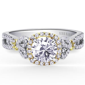 Kirk Kara White & Yellow Gold "Mini-Pirouetta" Halo Diamond Engagement Ring Front View
