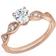 Load image into Gallery viewer, Kirk Kara Rose Gold &quot;Pirouetta&quot; Twist Milgrain Engagement Ring  Angled Side View
