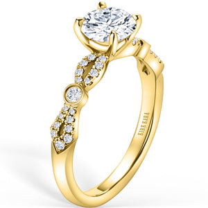 Kirk Kara Yellow Gold "Lori" Vintage Style Twist Diamond Engagement Ring Angled Side View