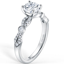 Load image into Gallery viewer, Kirk Kara White Gold &quot;Lori&quot; Vintage Style Twist Diamond Engagement Ring Angled Side View
